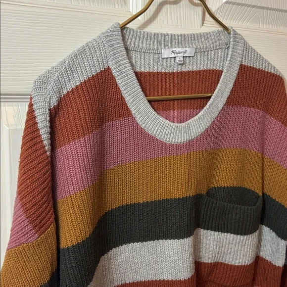 Madewell Striped Rib-Knit Crewneck Sweater in Mustard, Pink, Gray & Olive - Picture 2 of 9